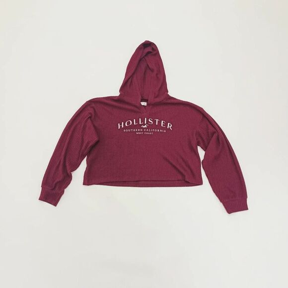 Hollister Burgundy Waffle Oversized Cropped Hoodie Sweater Medium - Picture 8 of 8